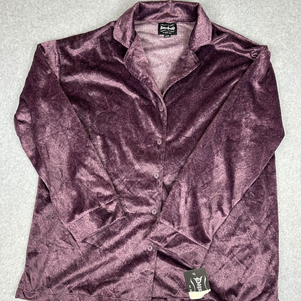 Dogg Supply Snoop Dogg Amethyst Purple Paisley Velvet Sleep Shirt Mens L NEW